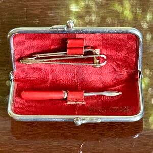 Vintage Red Leather Travel Manicure Set West Germany